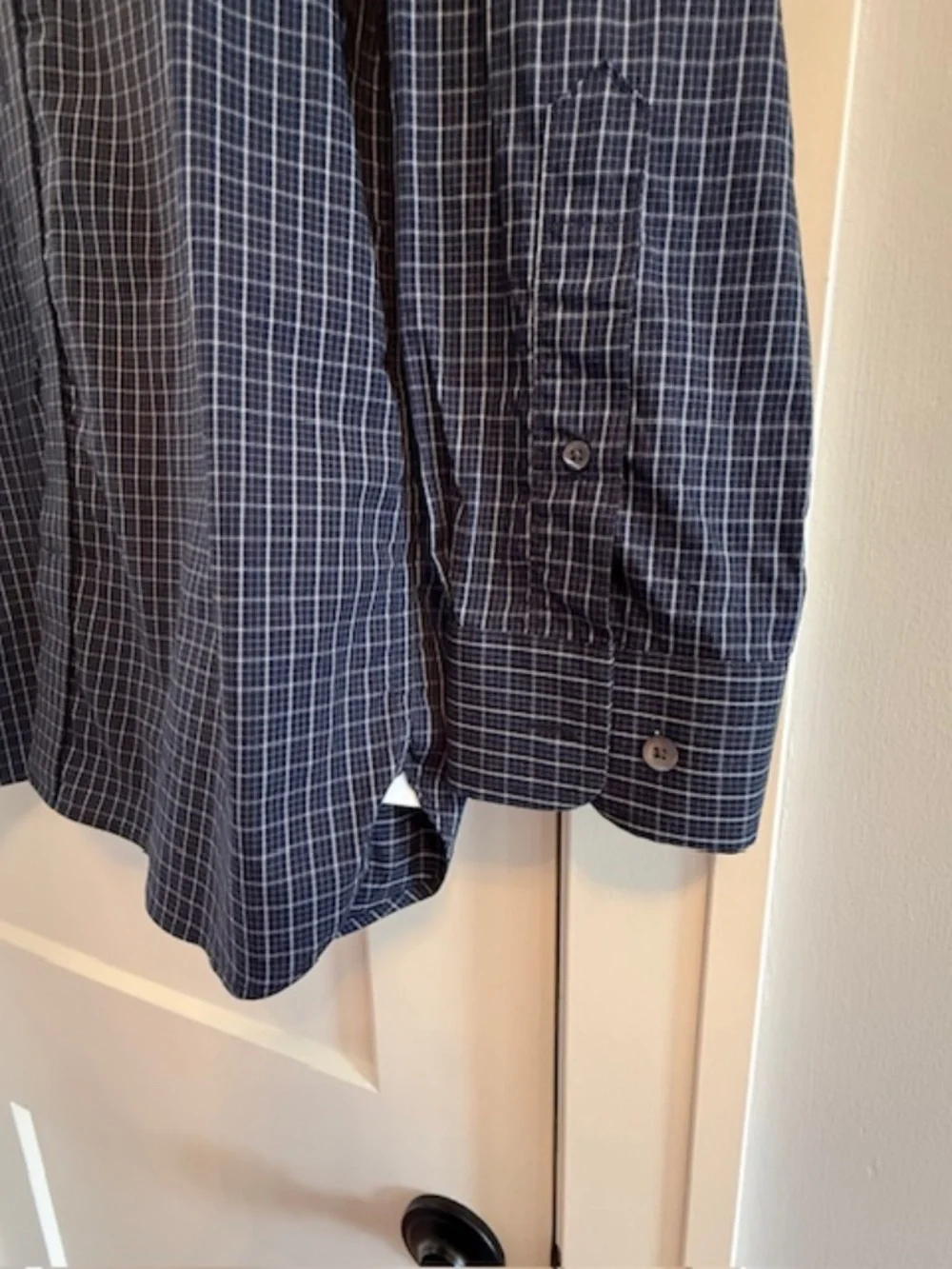 Banana Republic Men Large Standard Fit Cotton Navy Blue & White Check Shirt EUC